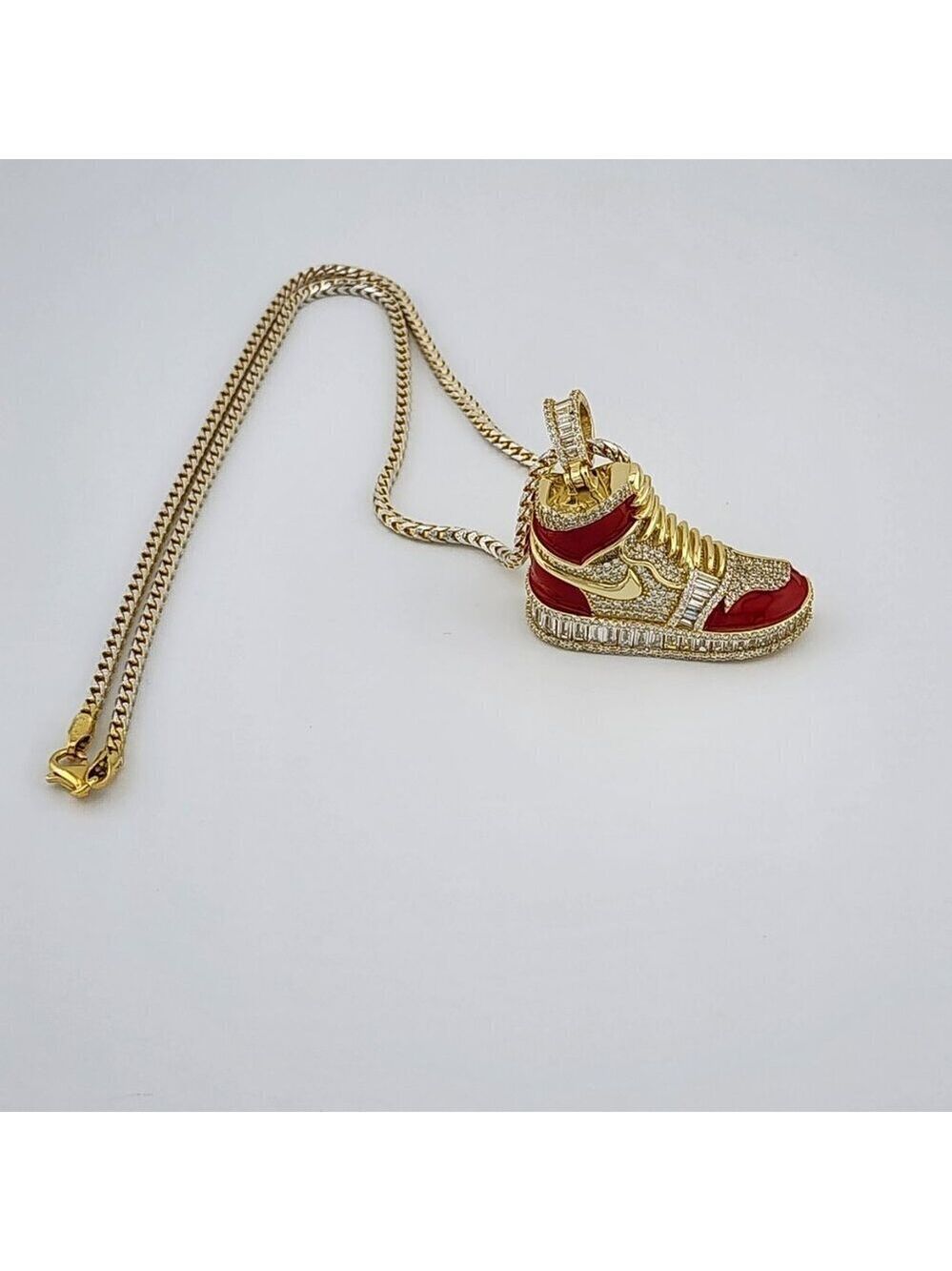 Brand New Sterling Silver 925 Red Cz Sneaker Necklace - Picture 7 of 12